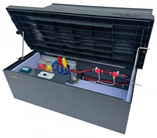 Preview: Dosiertreppe Anthrazitgrau RAL 7016, inkl. WPD-A4 mini pH/Redox + WLAN Modul Preview: Dosiertreppe Anthrazitgrau RAL 7016, inkl. WPD-A4 mini pH/Redox + WLAN Modul